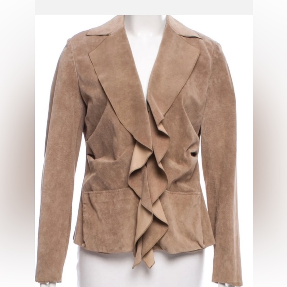 Yansi Fugel Tan Ruffle washable Suede Blazer